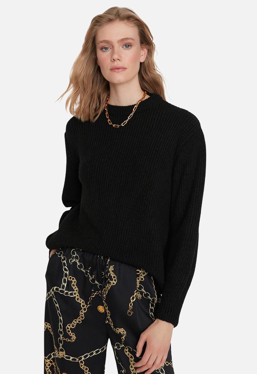 Trendyol - Soft texture wide pattern knitwear sweater - black 