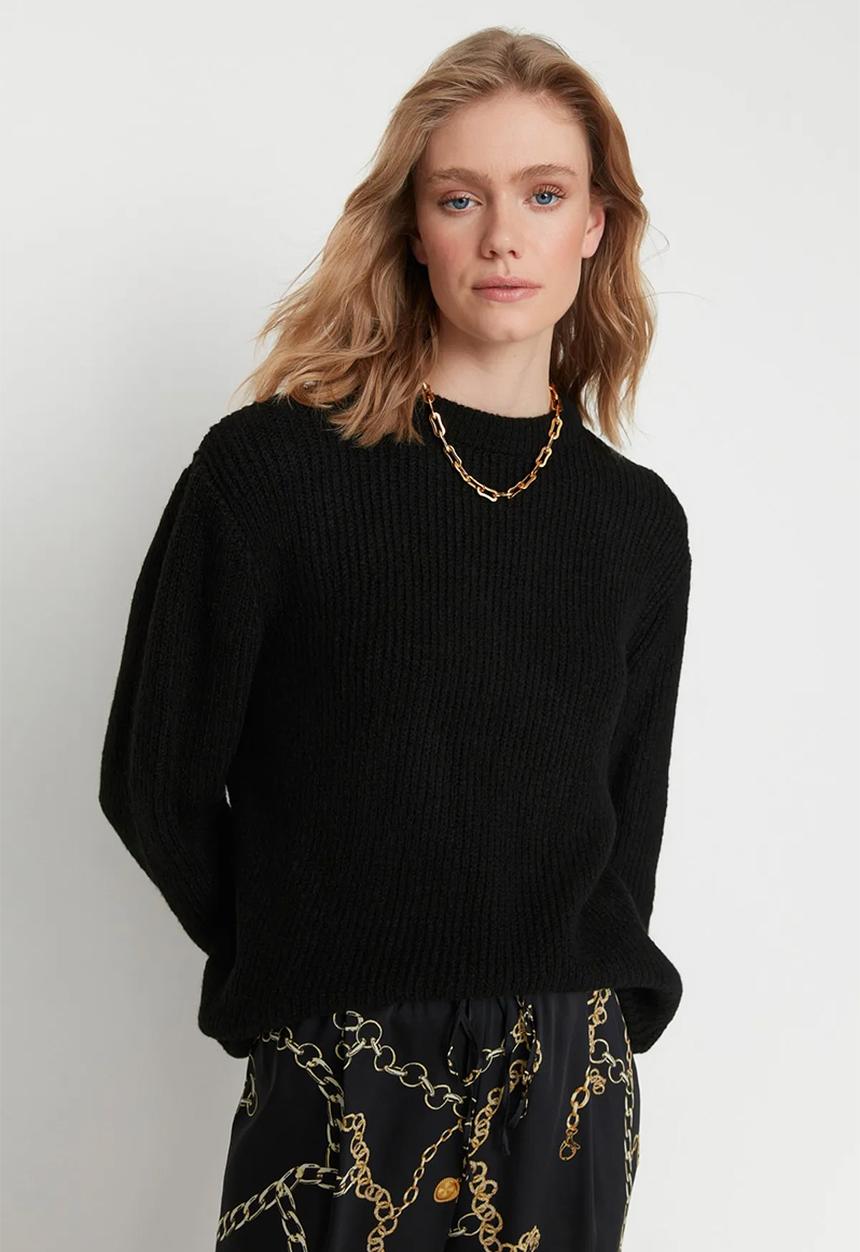 Trendyol - Soft texture wide pattern knitwear sweater - black 