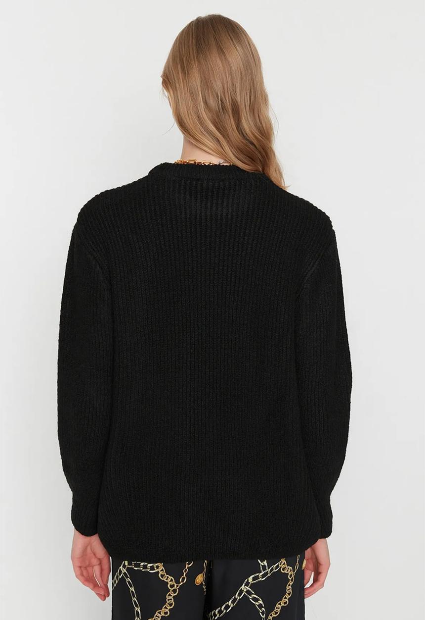 Trendyol - Soft texture wide pattern knitwear sweater - black 