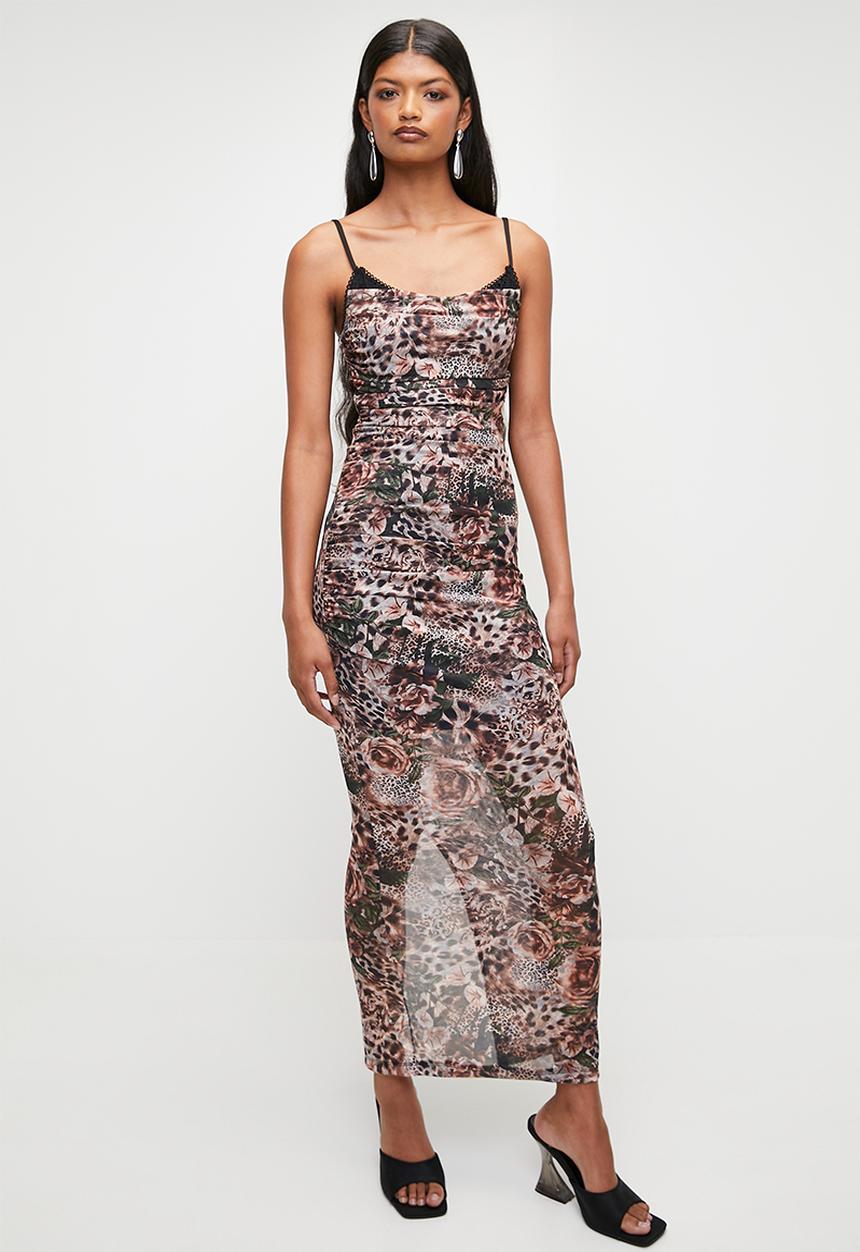 SISSY BOY - ONE TIME THING: Ruched Mesh Dress With Lace Details - Blush Pink Multi
