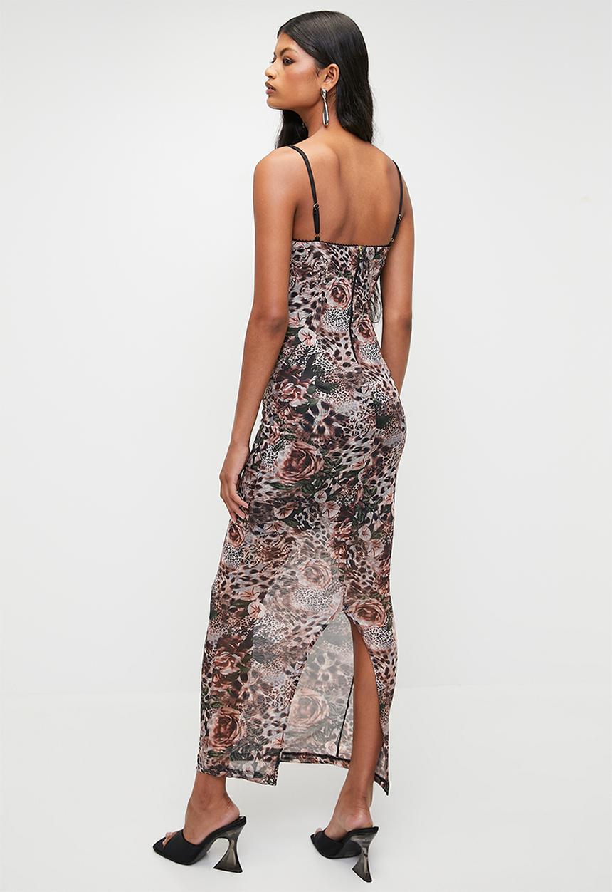 SISSY BOY - ONE TIME THING: Ruched Mesh Dress With Lace Details - Blush Pink Multi