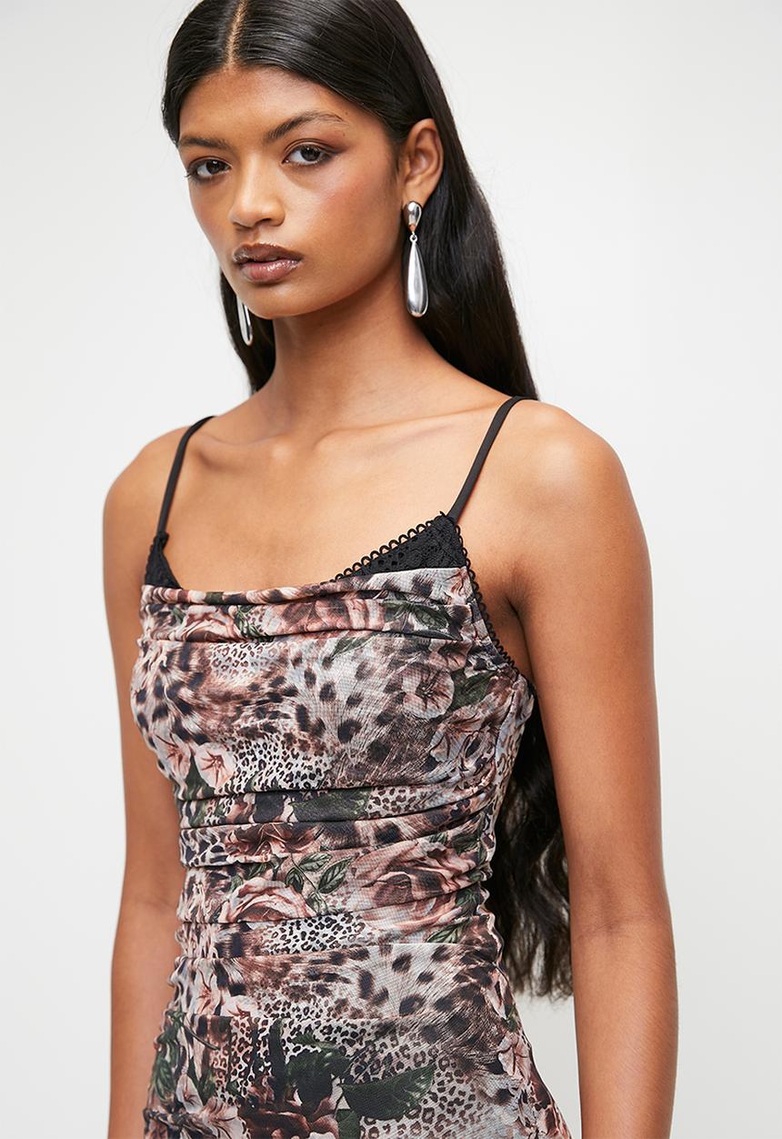 SISSY BOY - ONE TIME THING: Ruched Mesh Dress With Lace Details - Blush Pink Multi