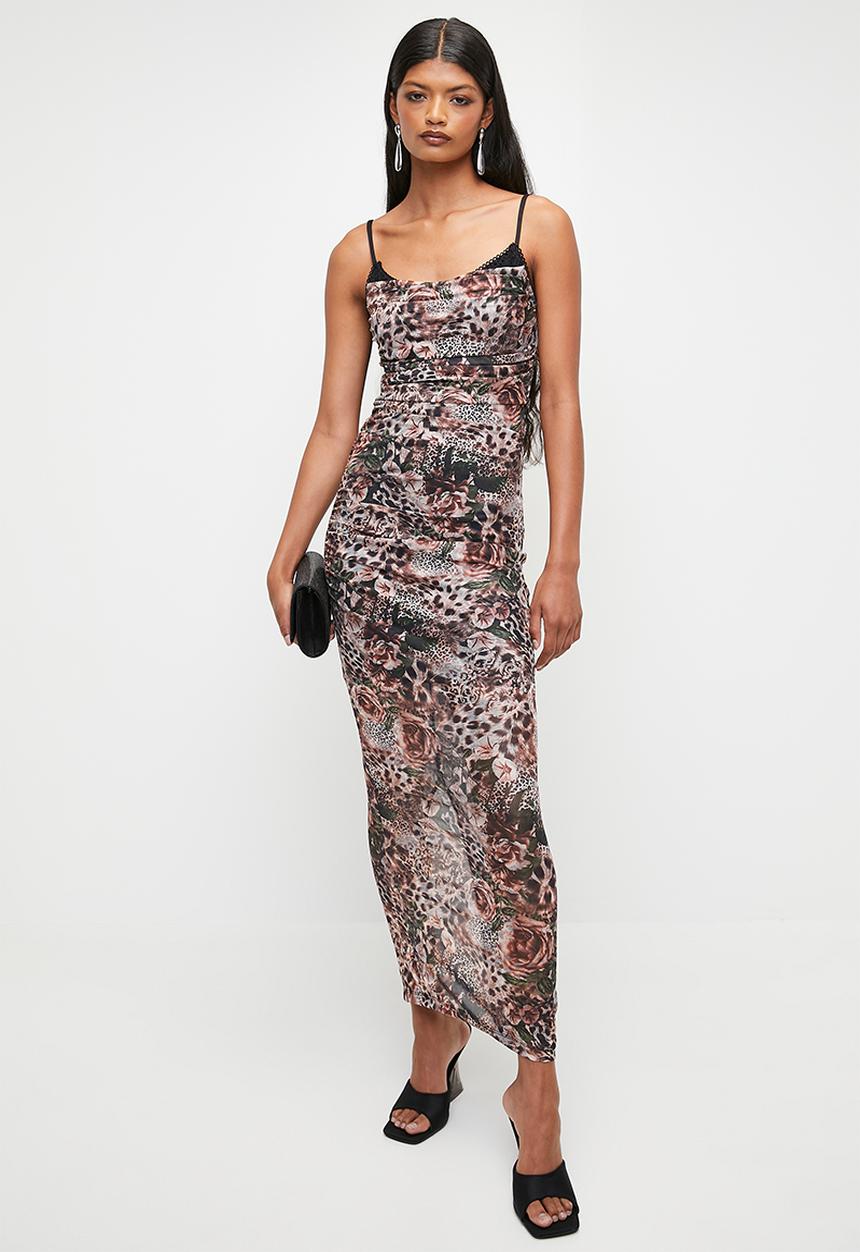 SISSY BOY - ONE TIME THING: Ruched Mesh Dress With Lace Details - Blush Pink Multi