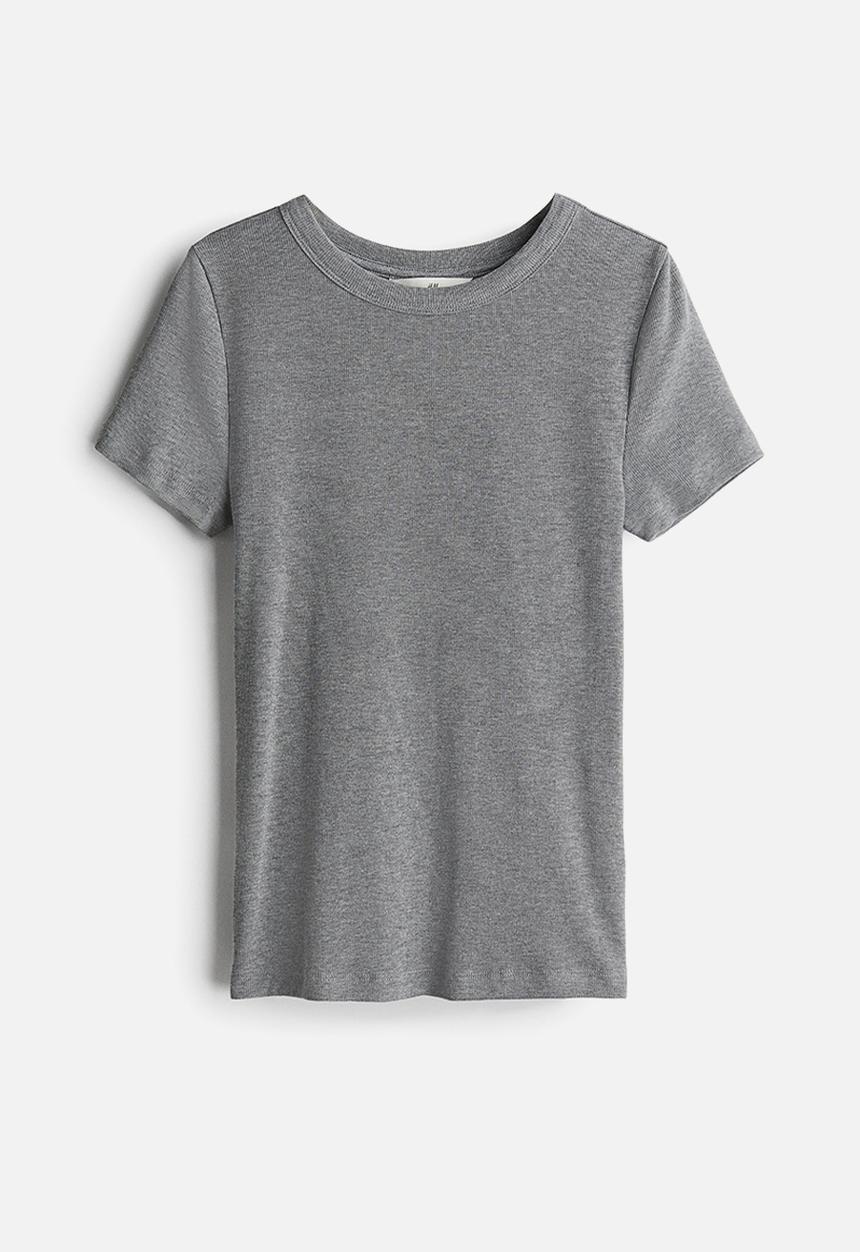 H&M - Ribbed modal-blend T-shirt - grey marl