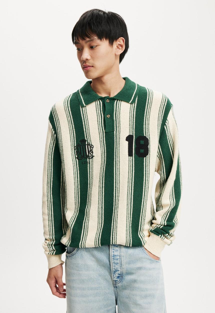 Cotton On - Rugby polo knit - teal stripe