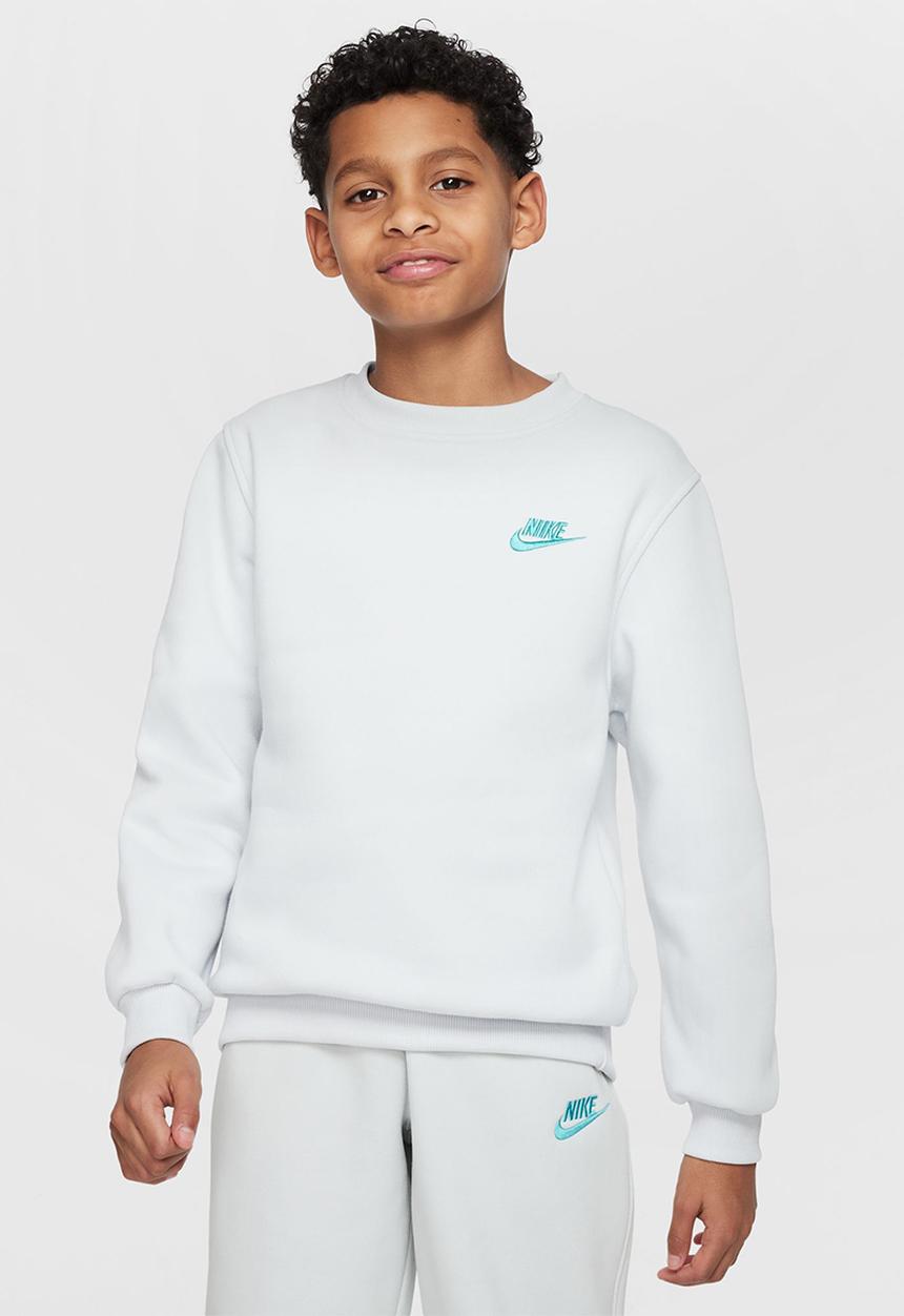 Nike - K Nsw Club Flc Crew Ls Lbr - Photon Dust/Dynamic Turq