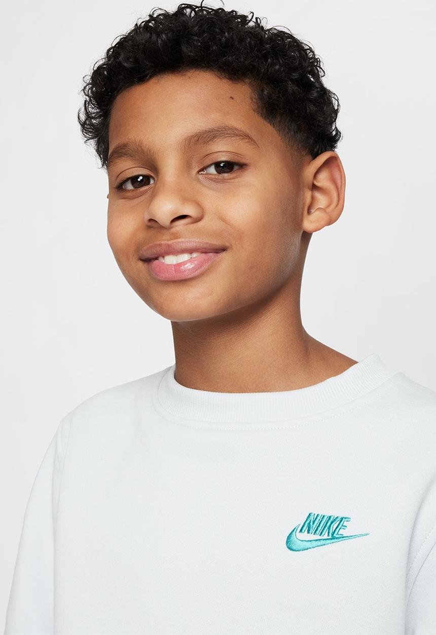 Nike - K Nsw Club Flc Crew Ls Lbr - Photon Dust/Dynamic Turq