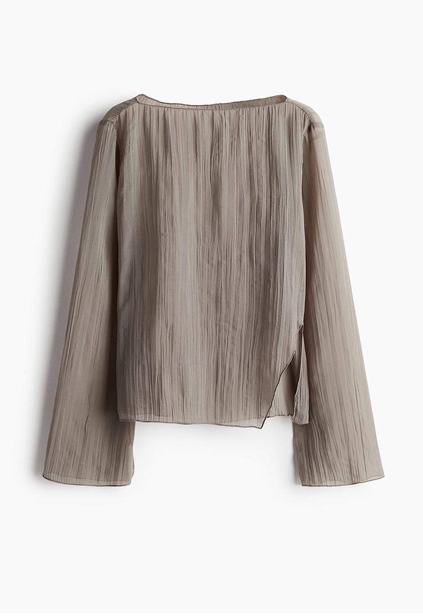 H&M - Overlock-detail crinkled top - grey