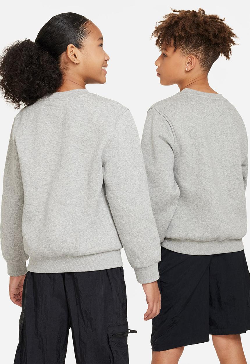 Nike - K Nsw Club Flc Crew Ls Lbr - Dk Grey Heather/White