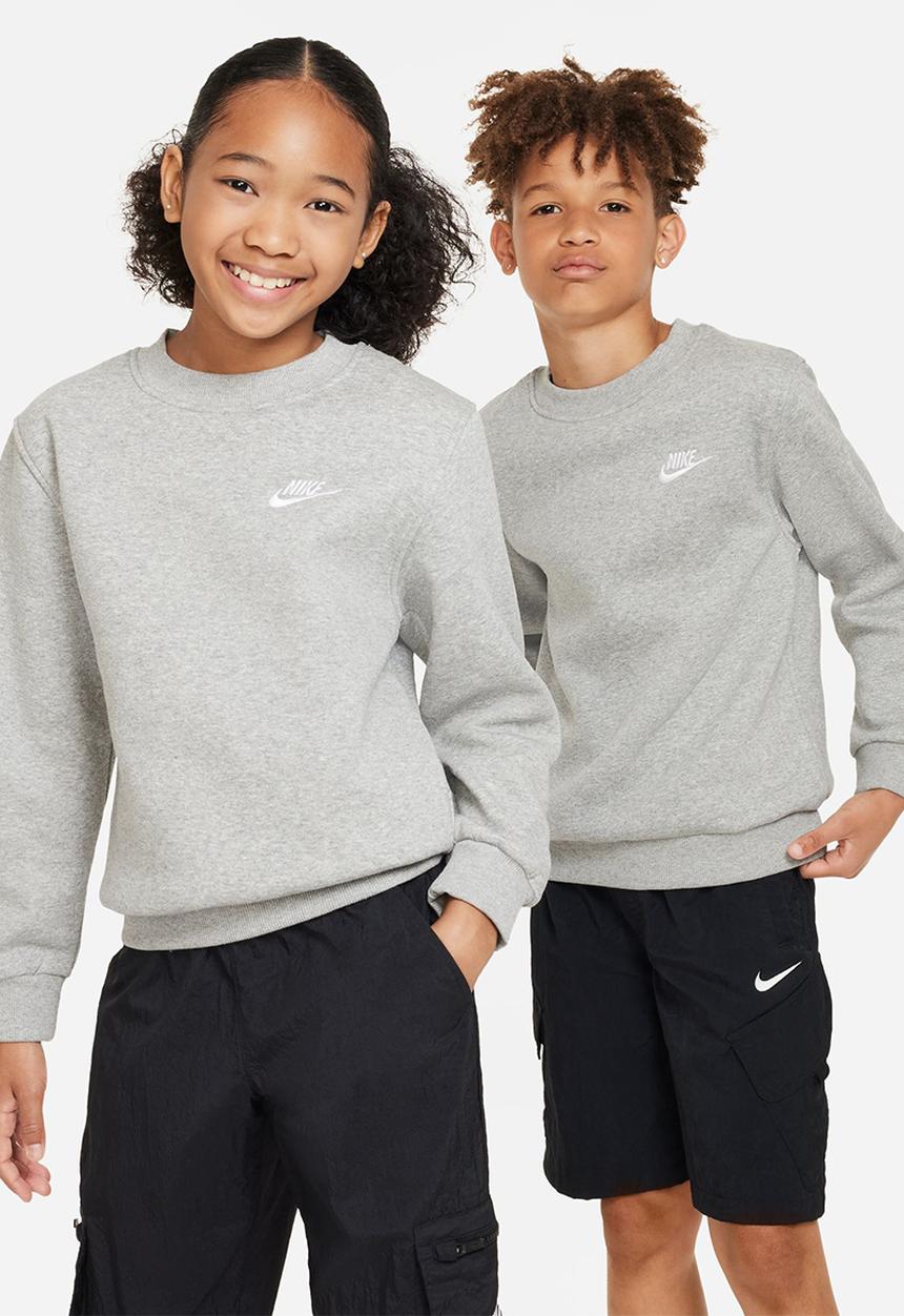 Nike - K Nsw Club Flc Crew Ls Lbr - Dk Grey Heather/White