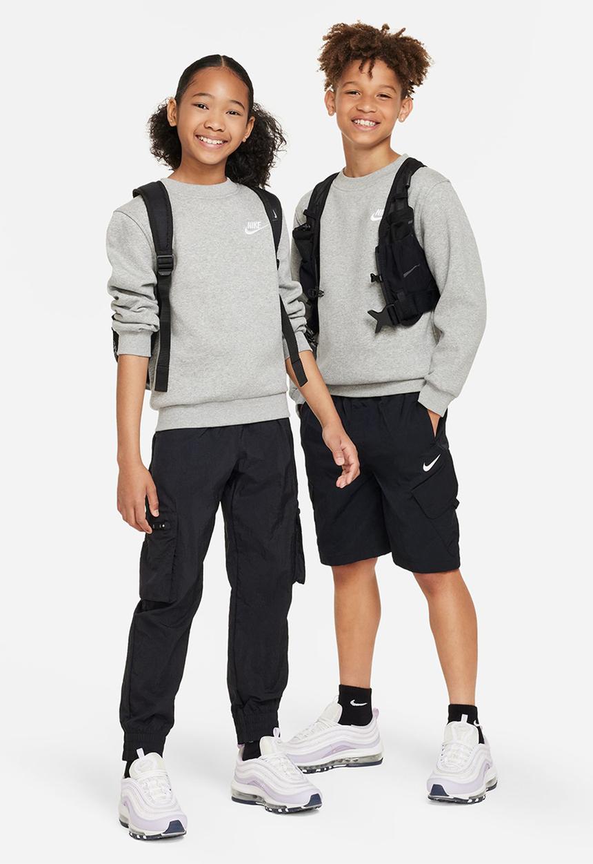 Nike - K Nsw Club Flc Crew Ls Lbr - Dk Grey Heather/White