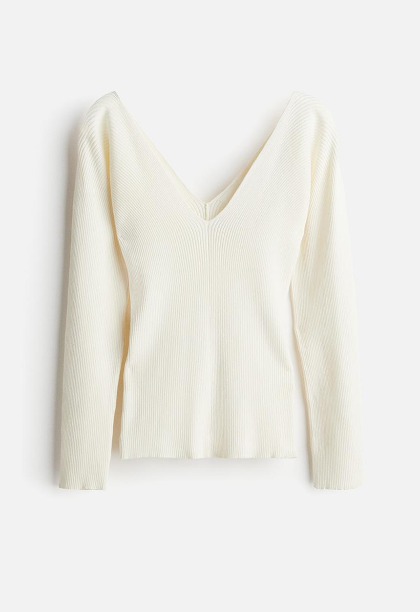 H&M - Rib-knit v-neck top - white