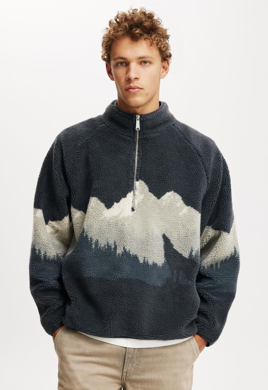 Cotton On - Teddy 1/2 zip fleece - washed navy/wolf pack