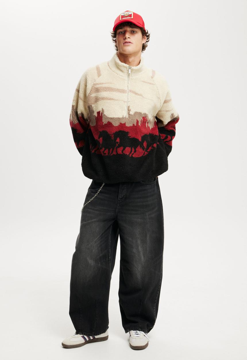 Cotton On - Teddy 1/2 zip fleece - cream shell/wild horses