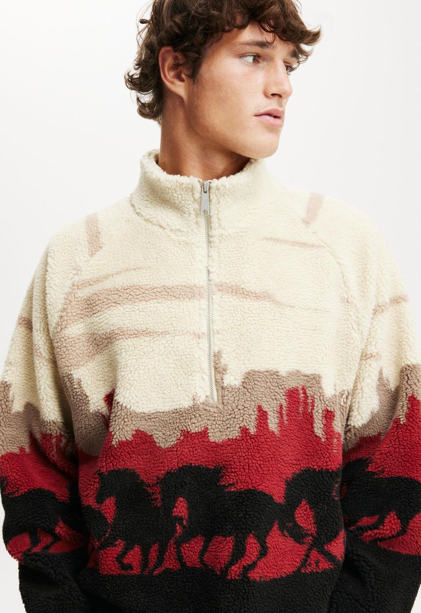 Cotton On - Teddy 1/2 zip fleece - cream shell/wild horses