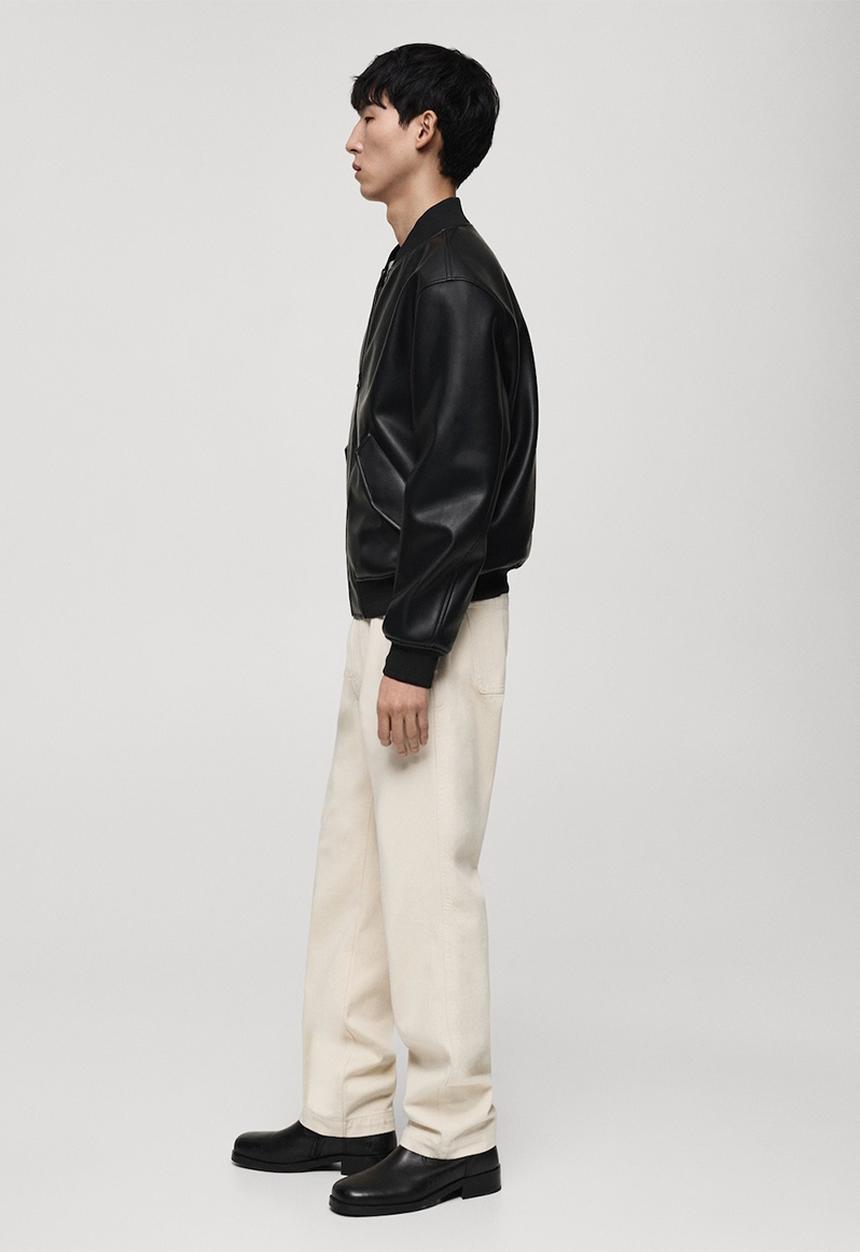 MANGO - Pla Leather-effect bomber jacket - Black