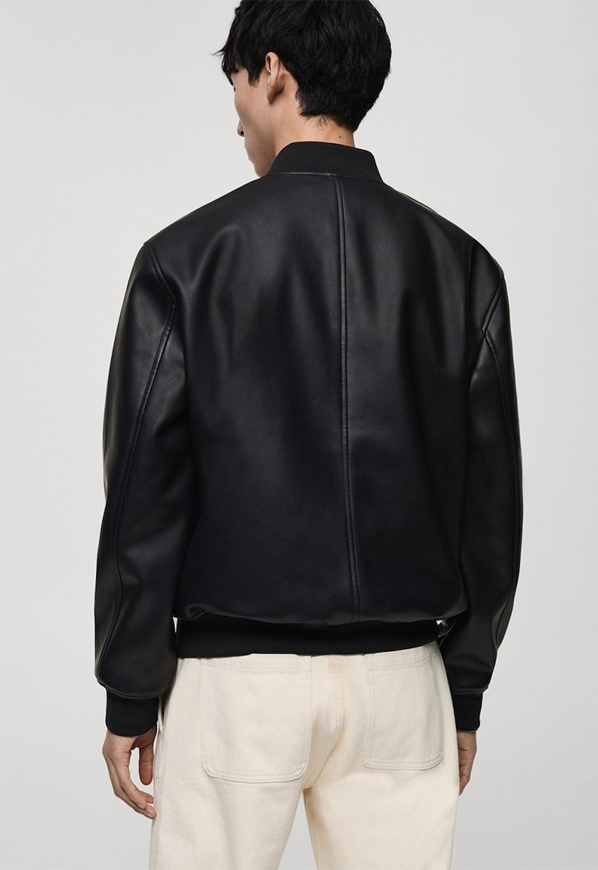 MANGO - Pla Leather-effect bomber jacket - Black