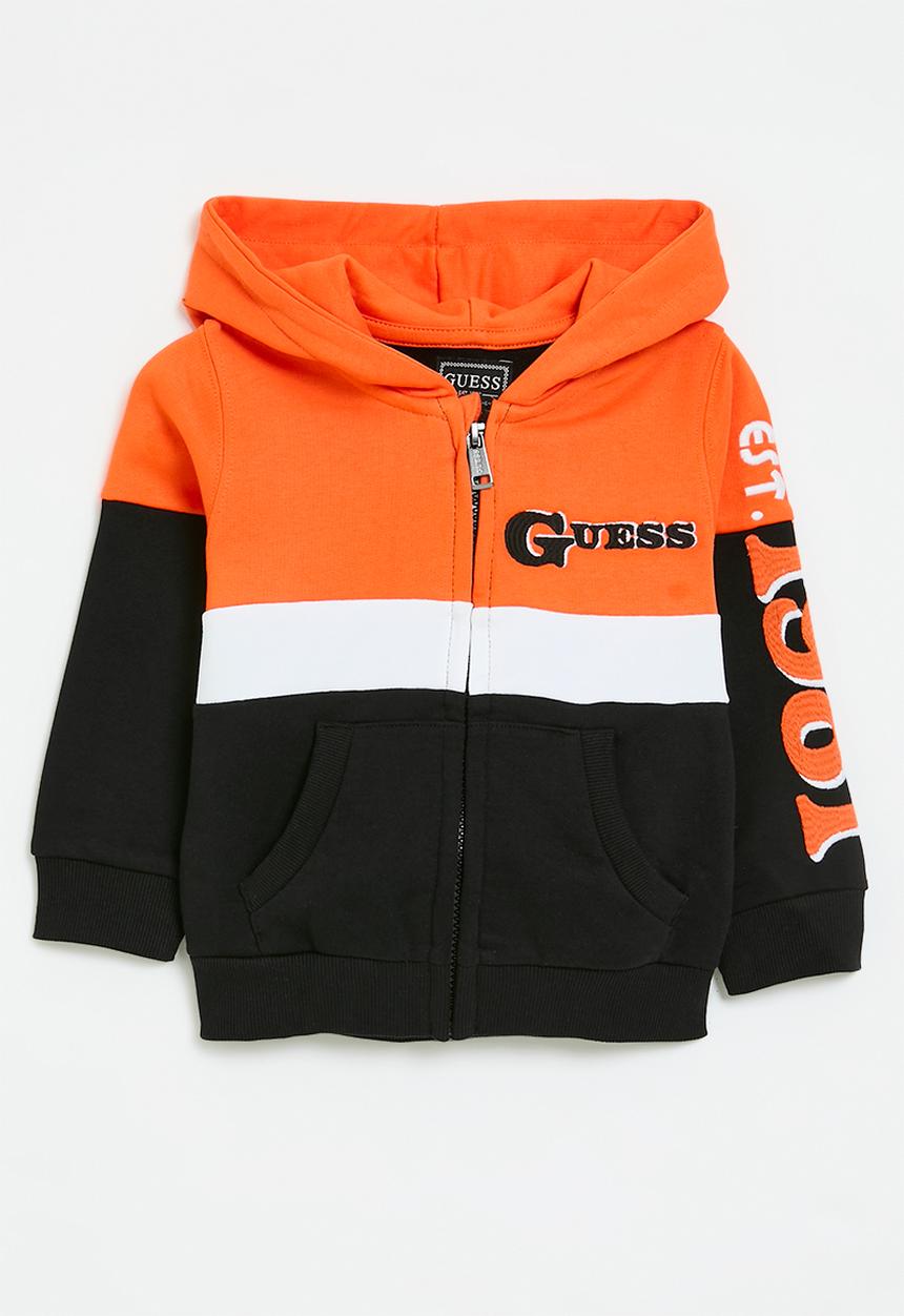 GUESS - Hooded ls active top w/ zip - black with orange blocking