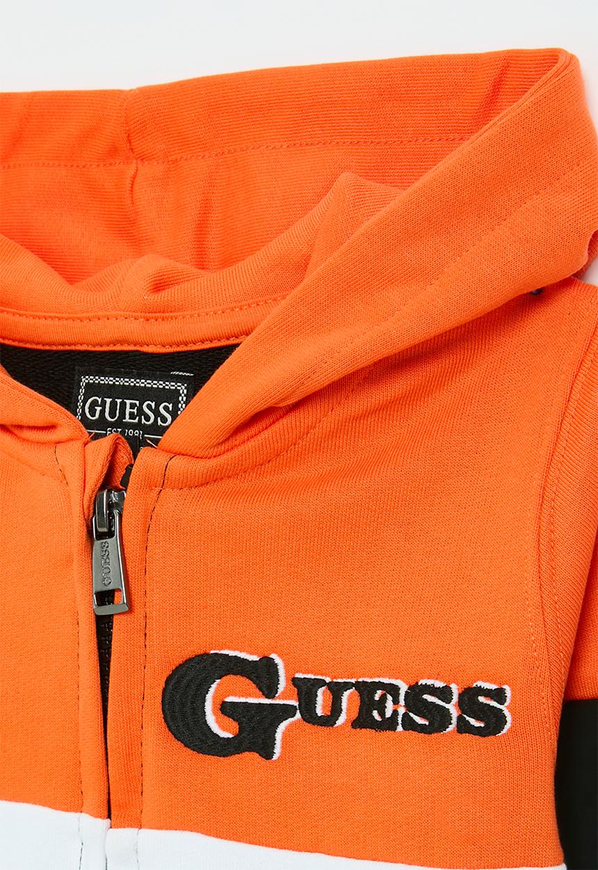 GUESS - Hooded ls active top w/ zip - black with orange blocking