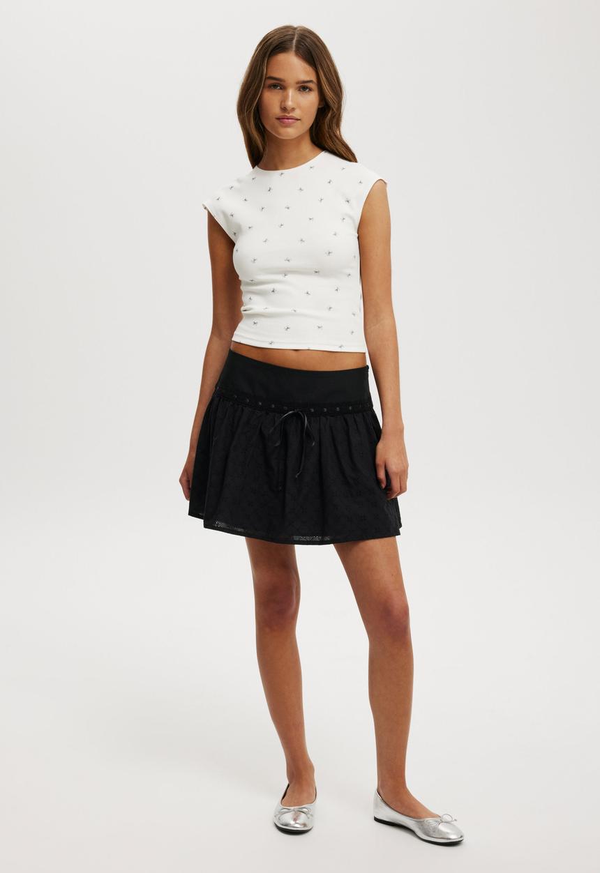 Cotton On - Broderie Ribbon Mini Skirt - Black