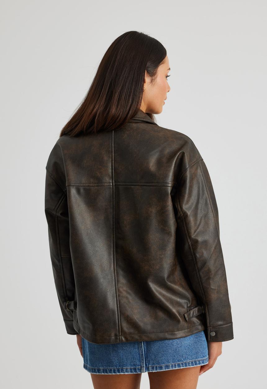 Factorie - Celes Oversize Pu Jacket - Brown