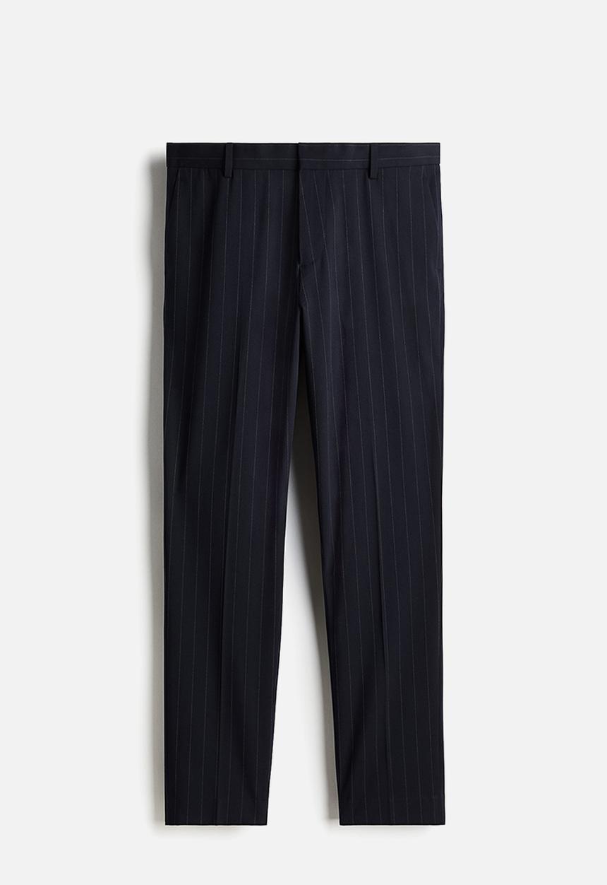 H&M - Slim fit suit trousers - Navy blue/Pinstriped