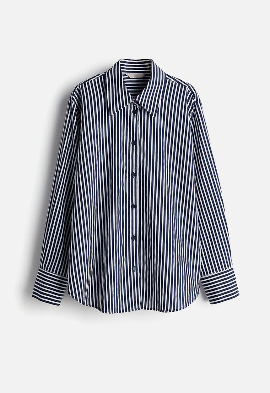 H&M - Poplin shirt - navy blue striped