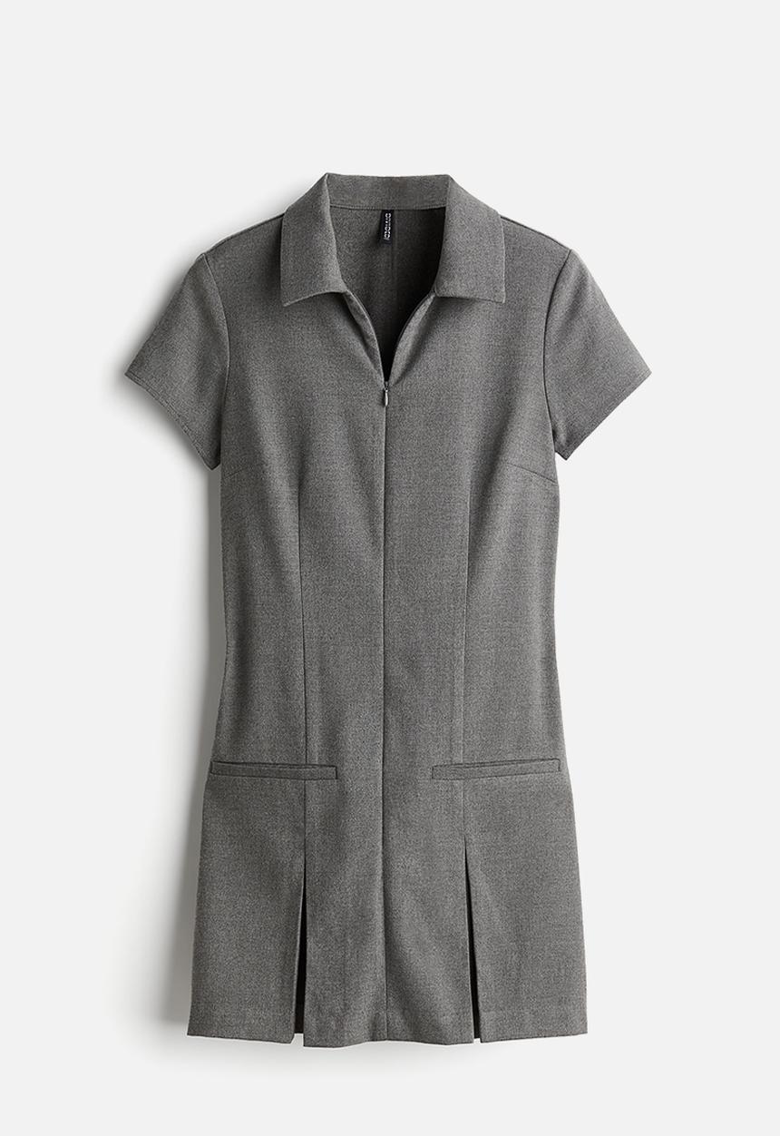 H&M - Collared zip-front dress - grey marl