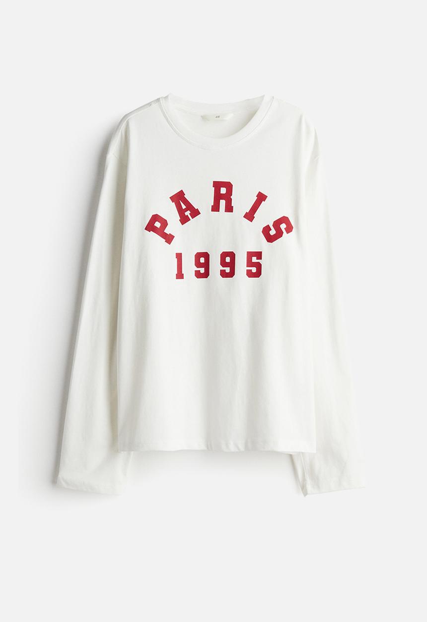 H&M - Long-sleeved jersey top - white paris