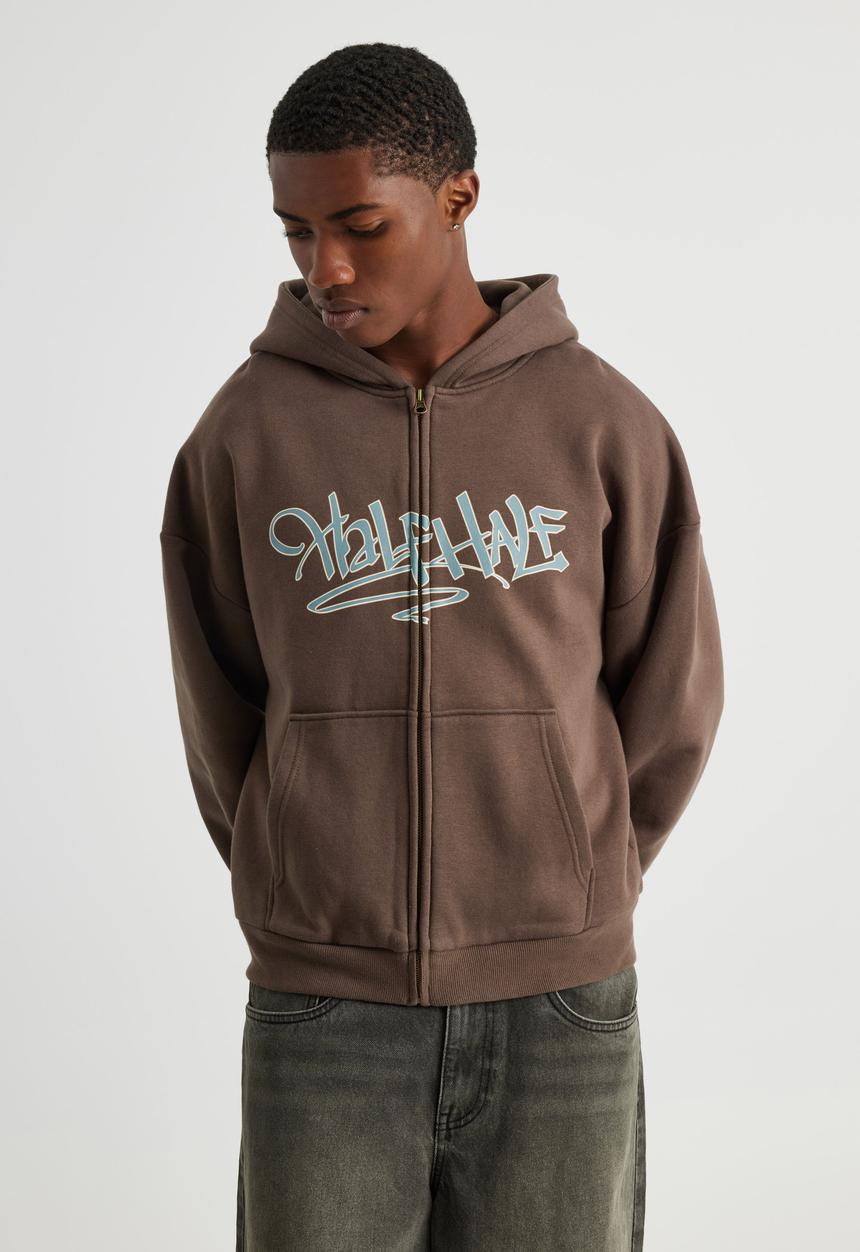 トップス Over sized half zip hoodie Half half zip thru hoodie - hh cedar/grafitti