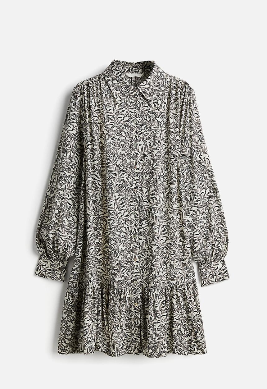 H&M - Oversized shirt dress - cream grey patterned 