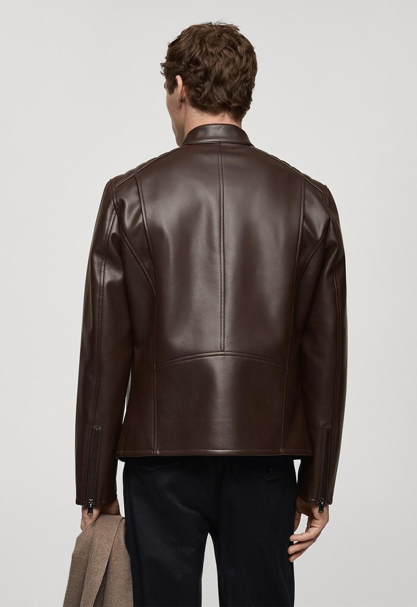 MANGO - Joseno3 Leather-effect jacket with stitching detail - brown