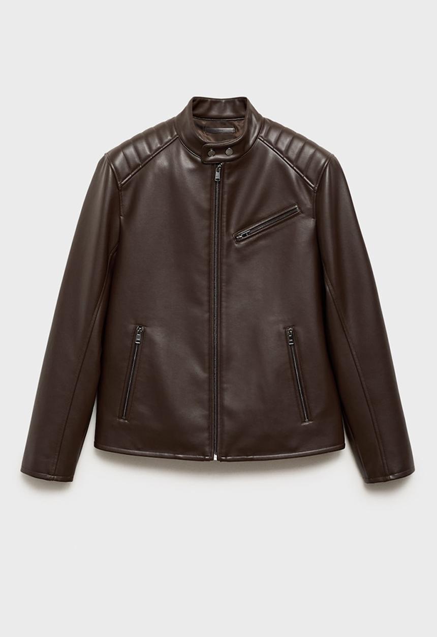 MANGO - Joseno3 Leather-effect jacket with stitching detail - brown