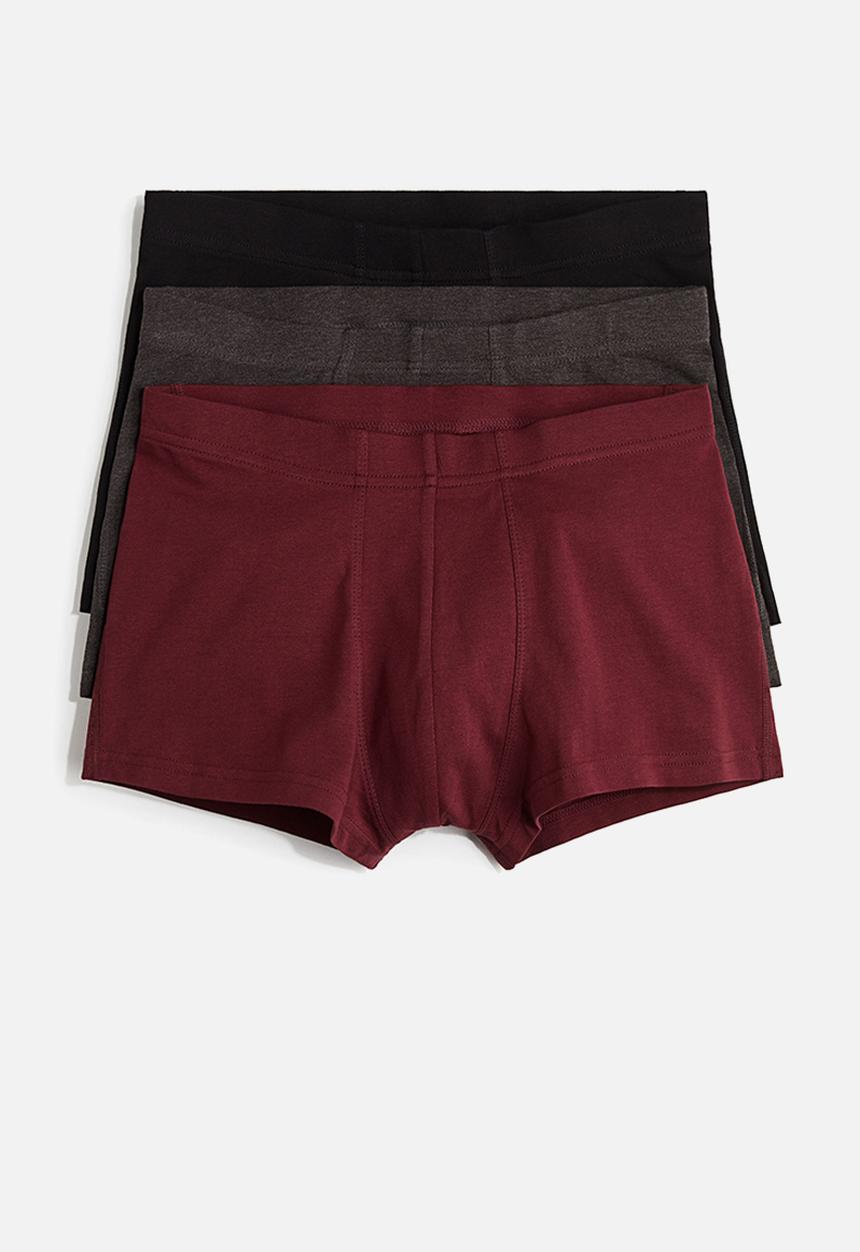 H&M - 3-pack short cotton trunks - Red,Grey,Black