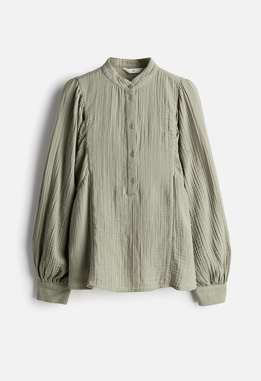 H&M - Batwing-sleeved muslin blouse - light khaki green