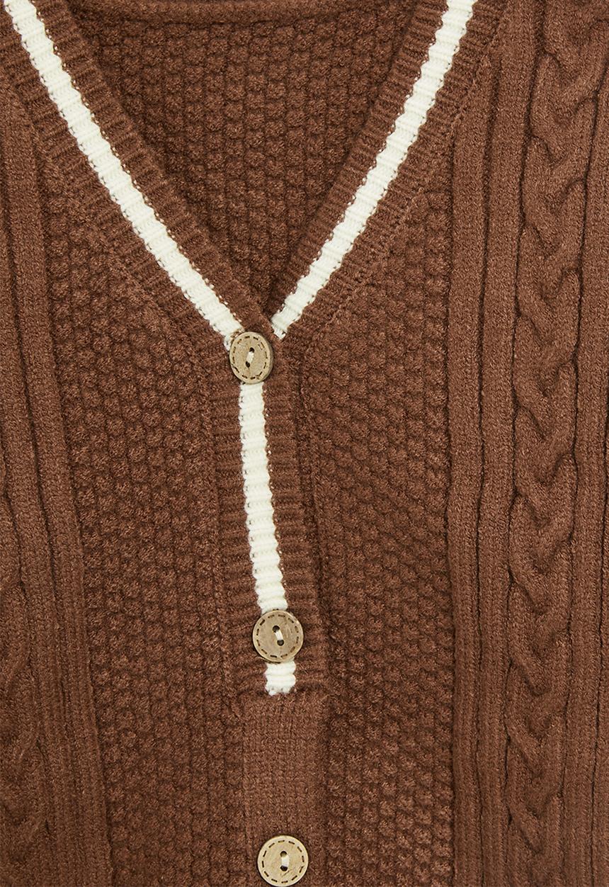 Pop Candy - Button down cardigan - rust & white