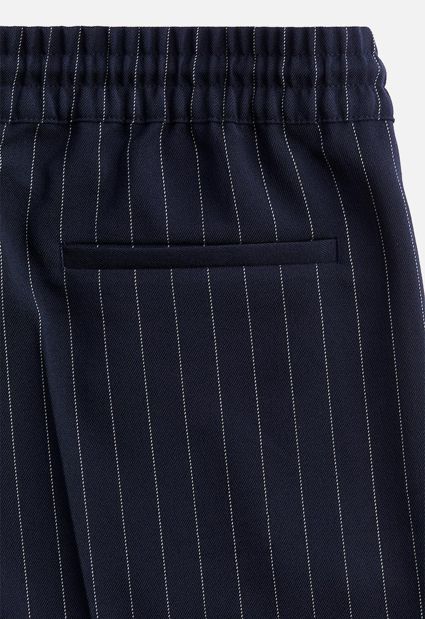 H&M - Wide pull-on trousers - navy blue/pinstriped