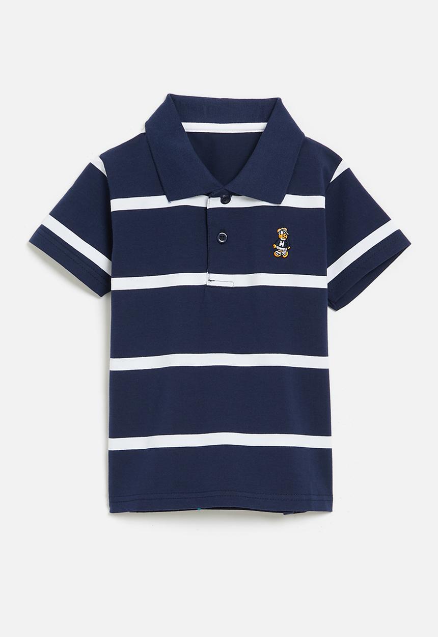 Pop Candy - Striped golf shirt-navy & white