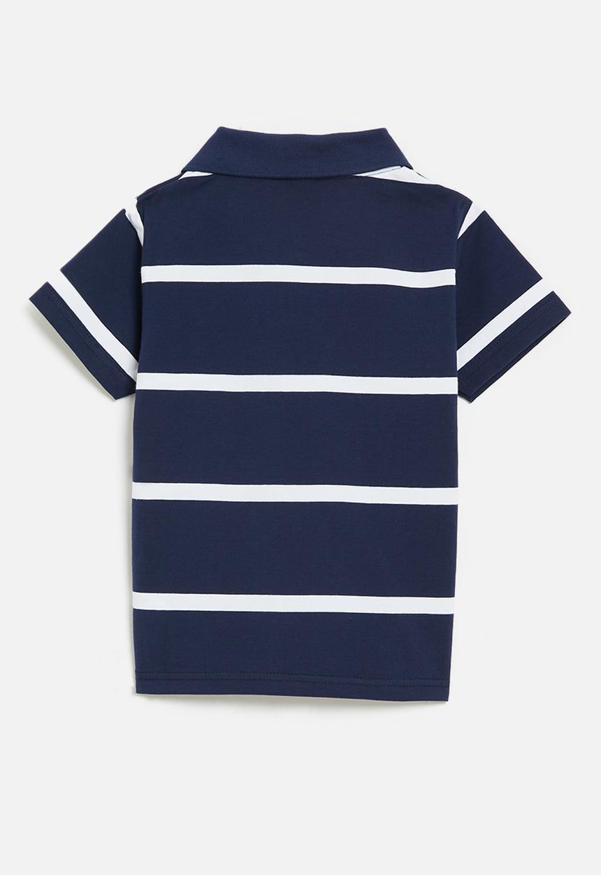Pop Candy - Striped golf shirt-navy & white