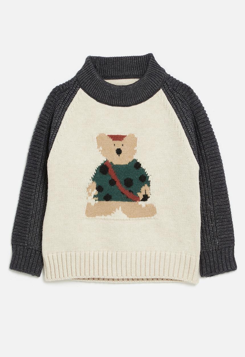 Pop Candy - Reglan sleeve sweater - ecru & grey