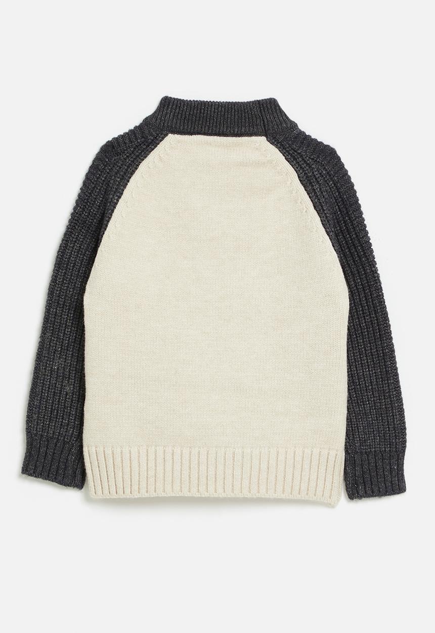 Pop Candy - Reglan sleeve sweater - ecru & grey