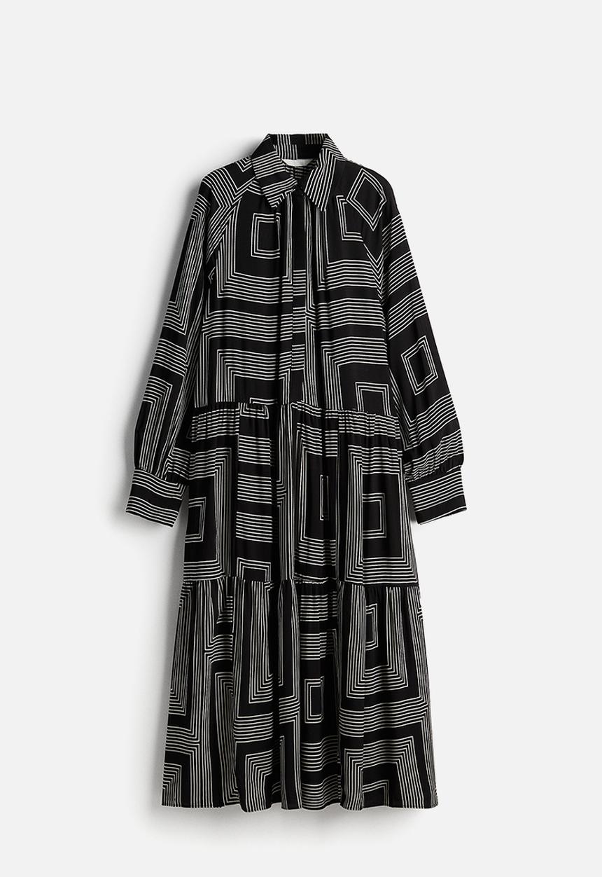 H&M - Midi shirt dress - black/patterned