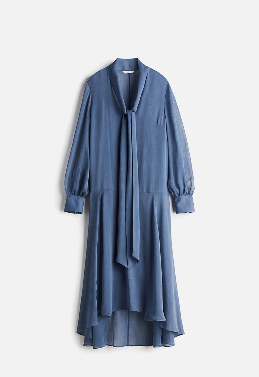 H&M - Sheer tie-neck dress - dusty blue