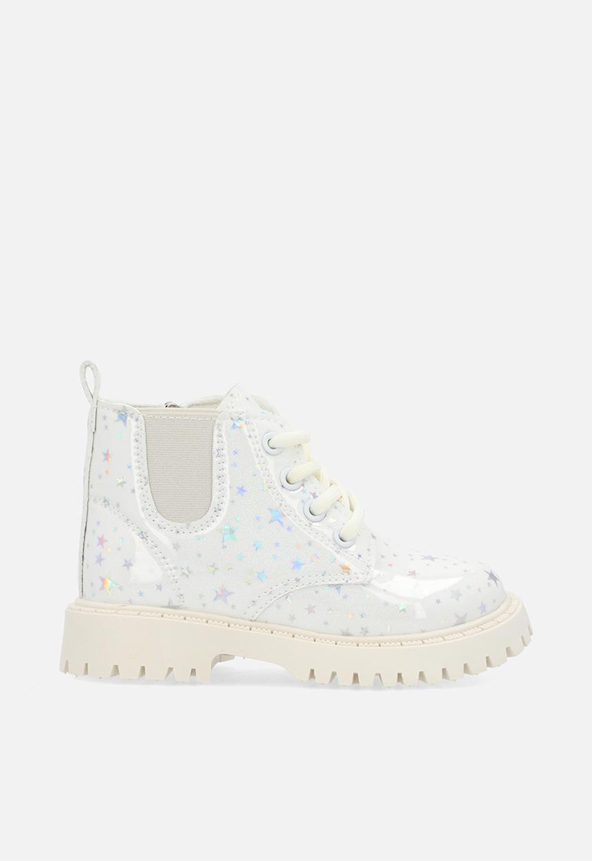 Pop Candy - Star printed boots - silver white