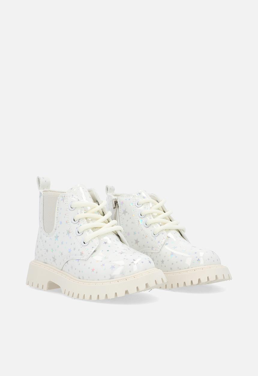 Pop Candy - Star printed boots - silver white