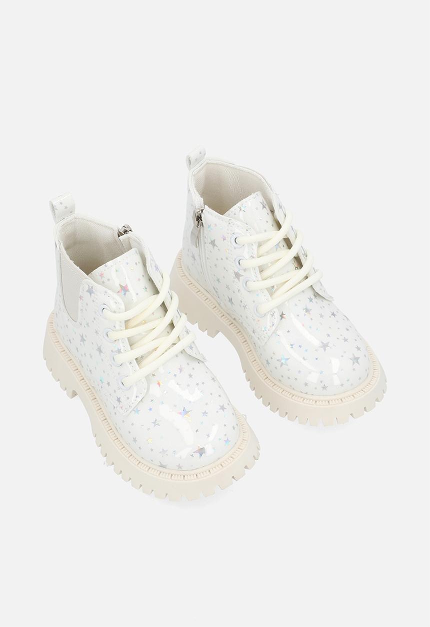 Pop Candy - Star printed boots - silver white