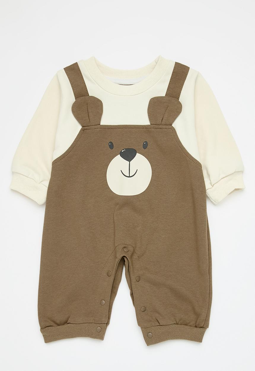 Pop Candy - Contrast romper-browm & ecru