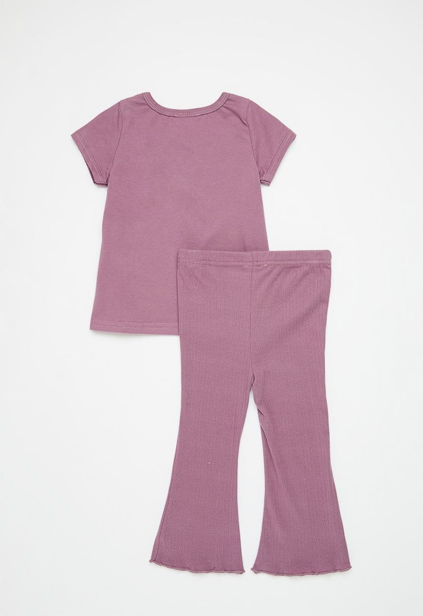 Pop Candy - Top with floral print pocket & flared leggings - mauve