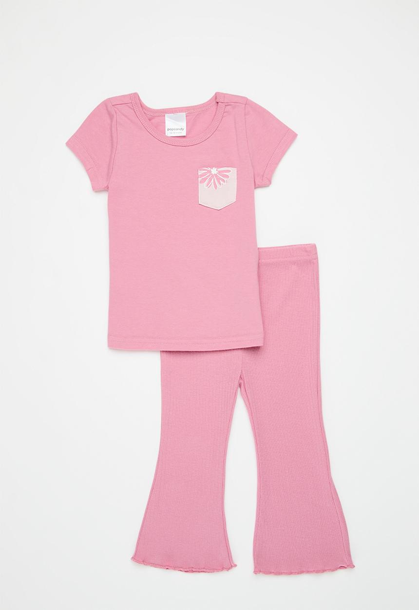 Pop Candy - Top with floral print pocket & flared leggings - pink
