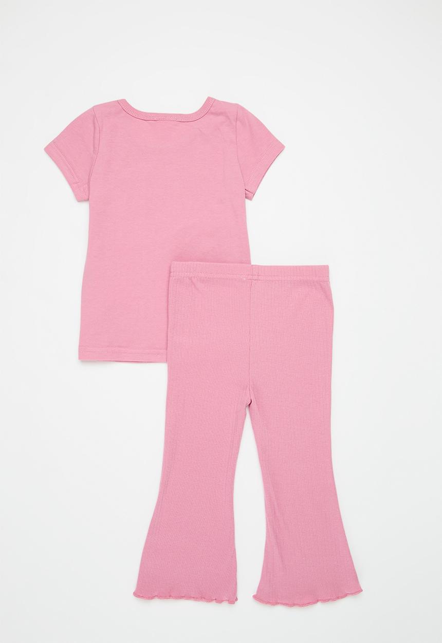 Pop Candy - Top with floral print pocket & flared leggings - pink